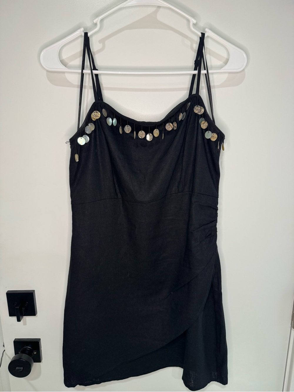 Zara Black Seashell Embellished Linen Blend Mini Dress Size M